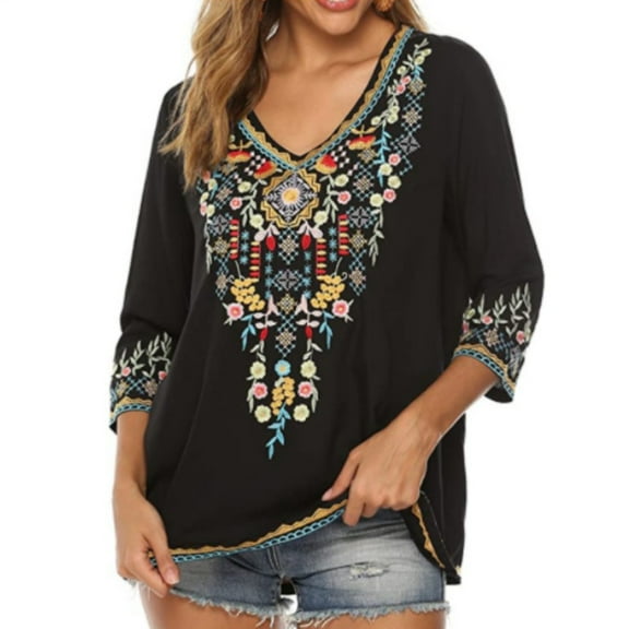 Ikevan Fashion Women Casual Printed V-Neck 1/2 Sleeve Loose T-Shirt Summer Blouse Pullover Tops