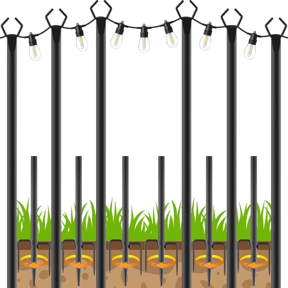 6 Pack 10Ft String Light Poles for Patio, Deck, Backyard and Outdoor, Heavy-Duty Metal Poles with Fork Brackets, Weather-Resistant & Adjustable Height, Easy Installation