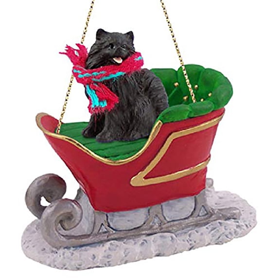 Conversation Concepts Black Pomeranian Dog Sleigh Dog Holiday Ornament