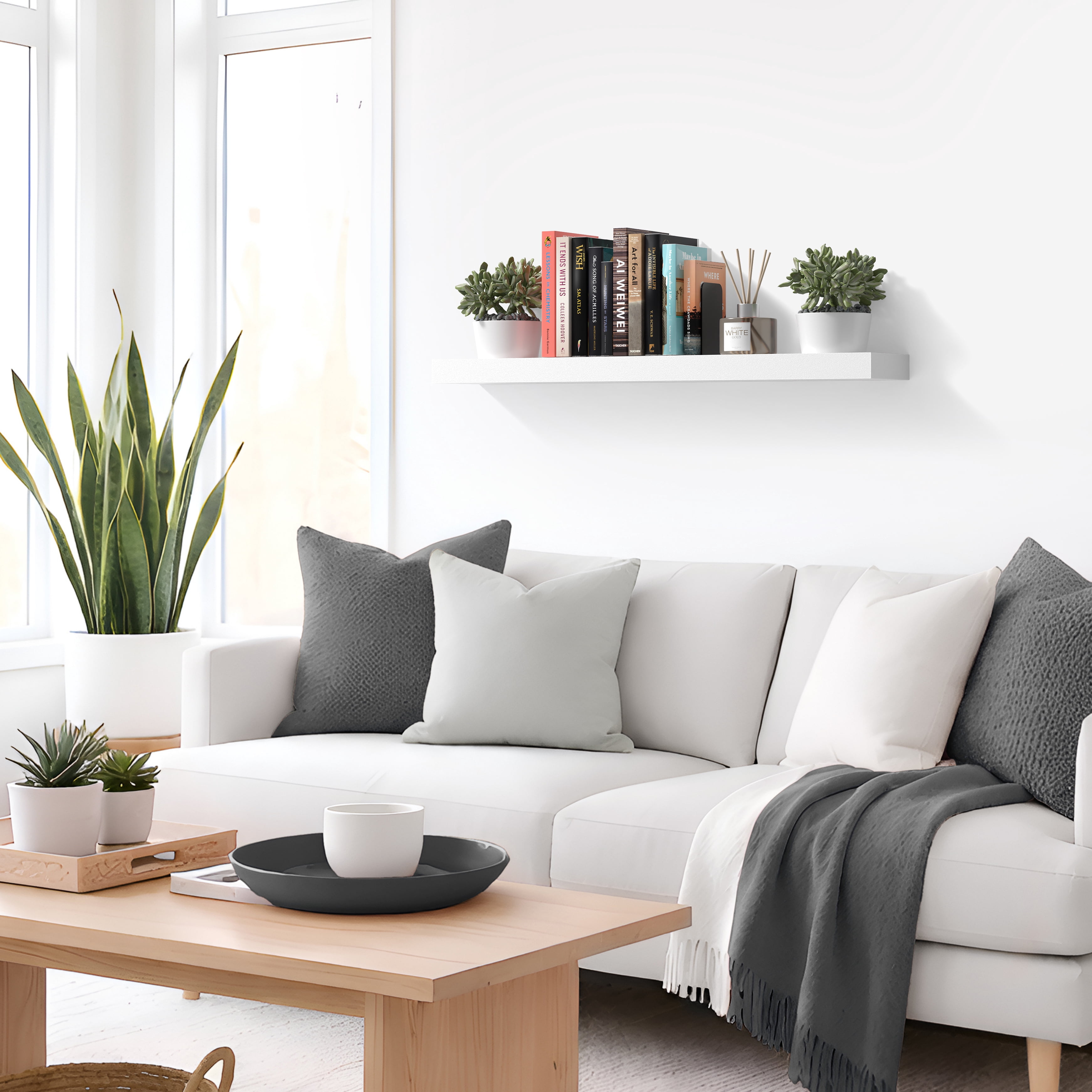 Sorbus 35" Floating Wall Shelf, White, Invisible Brackets, Bathroom, Bedroom & Home Decor