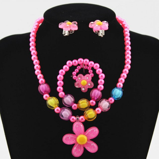 Juego de 5 joyas para niños, collar para niñas pequeñas, pulsera, anillo, pendientes, pinzas para el pelo, joyería de fantasía, regalo para fiestas, juegos de disfraces