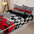 thumbnail image 3 of Manfei Red Sports Cars Zipper Twin Comforter Sets with Fitted Sheet and 2 Pillowcases,Classic Racing Print Zipper Bedding Set,Black Reversible,4pcs, 3 of 8