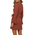 thumbnail image 4 of Liacowi Women Flare Long Sleeve Mini Dress Tie Waist Waffle Knit Short Dress Casual Crewneck Ruched Bodycon Sweater Dress, 4 of 9