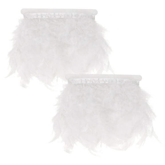 Uxcell 2-Pack Turkey Feather Trim Fringe, 2 Yards 4-6" Natural Fluffy Feather Trim [White]