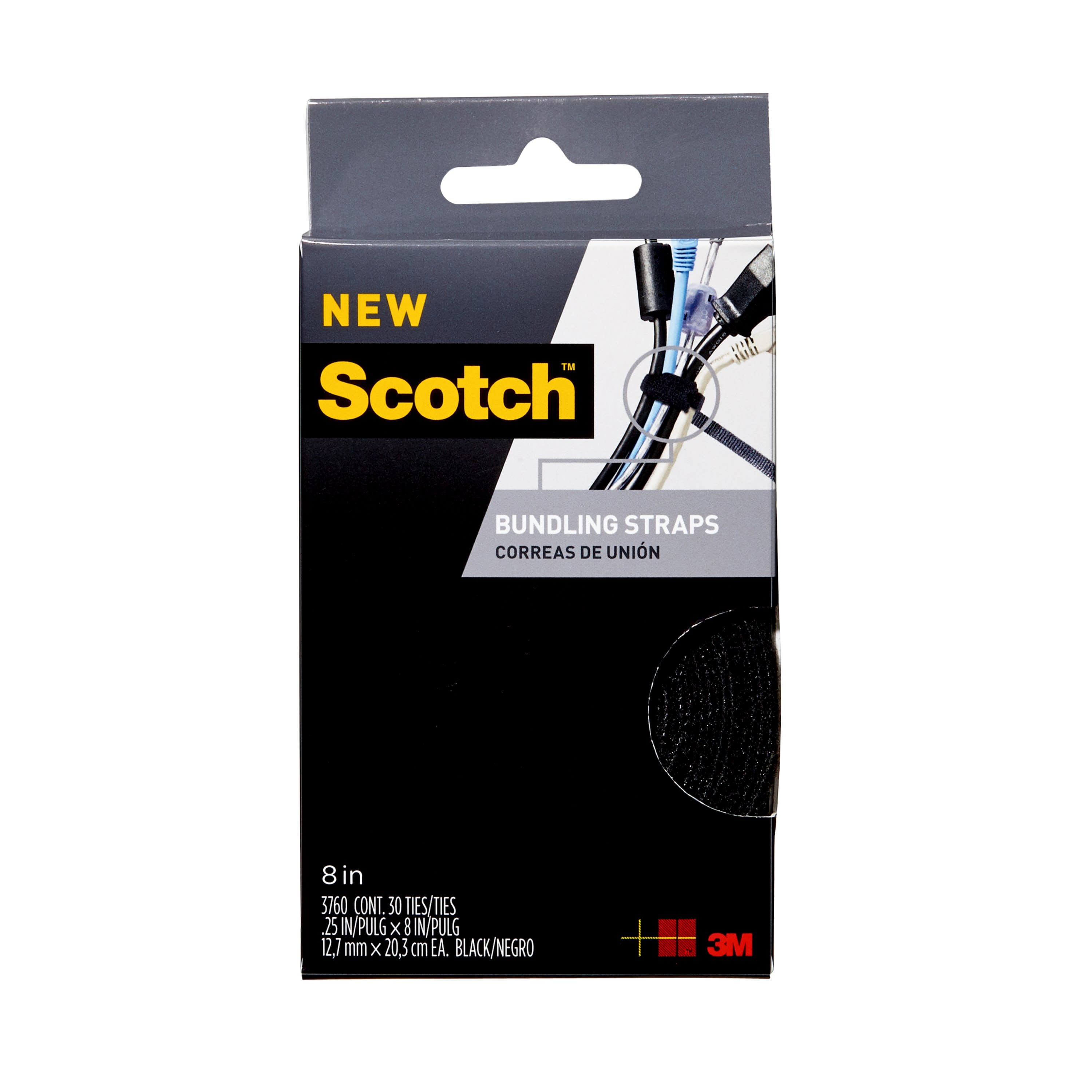 Scotch Bundling Straps, 0.25 x 8 in, Black, 30 Strap Ties