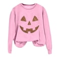 thumbnail image 4 of XFeng Women Crew Neck Long Sleeve Sweatshirt, Rhinestone Jack-O-Lantern Pumpkin Face Graphic Casual Holiday Pullover Top, 4 of 4