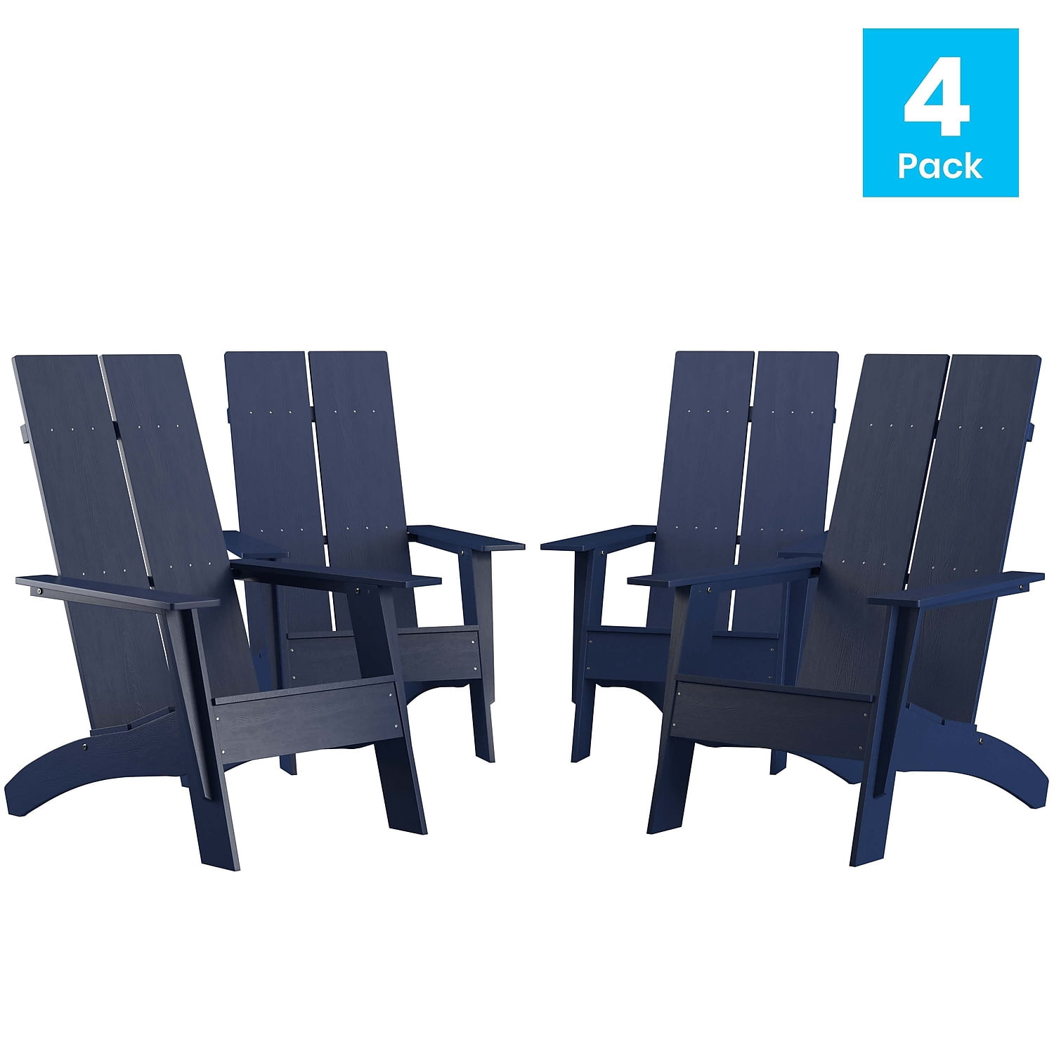 Flash Furniture Sawyer Poly Resin Wood Adirondack Chair - Navy (Set of 4)
