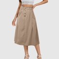 thumbnail image 2 of Fgnfyis Button Front Skirt Spring and Summer Age Reduction Temperament Women's Korean Version Japanese Elastic Waist Mid Length Casual A-Line Skirt Khaki One Size, 2 of 4