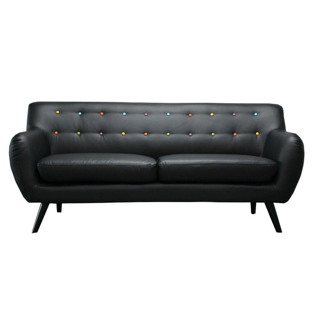 Mid Century Modern Tufted Bonded Leather Sofa