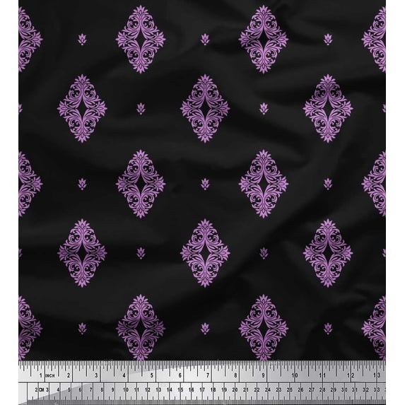 Soimoi Cotton Poplin Fabric Filigree Damask Print Fabric by the Yard 56 Inch Wide