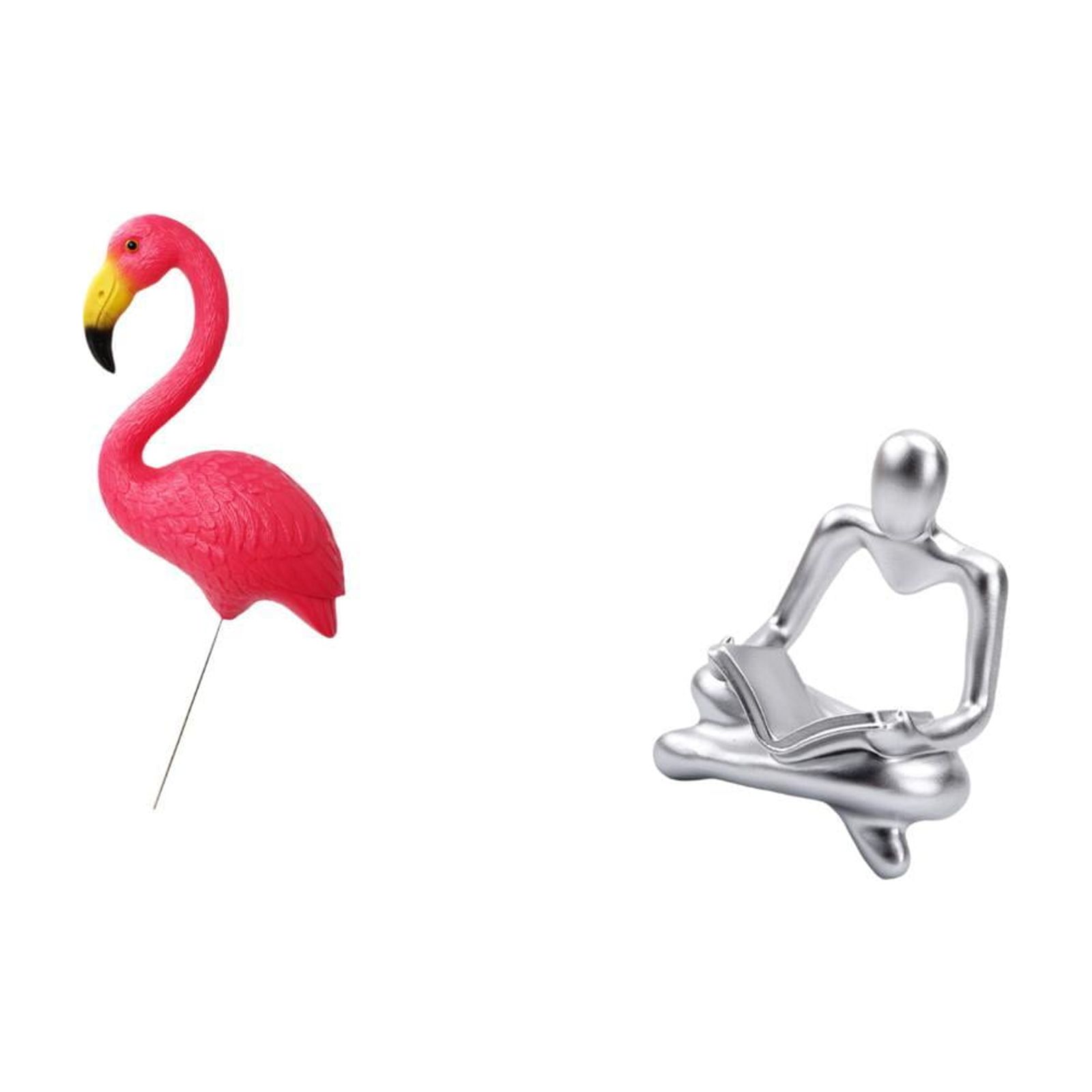simhoa Flamingo Fairy Garden Stake Sculpture Ornament for Holiday Spring Creative Abstract Thinker Statue Figurine Craft for Living Room Yard Art Decoration