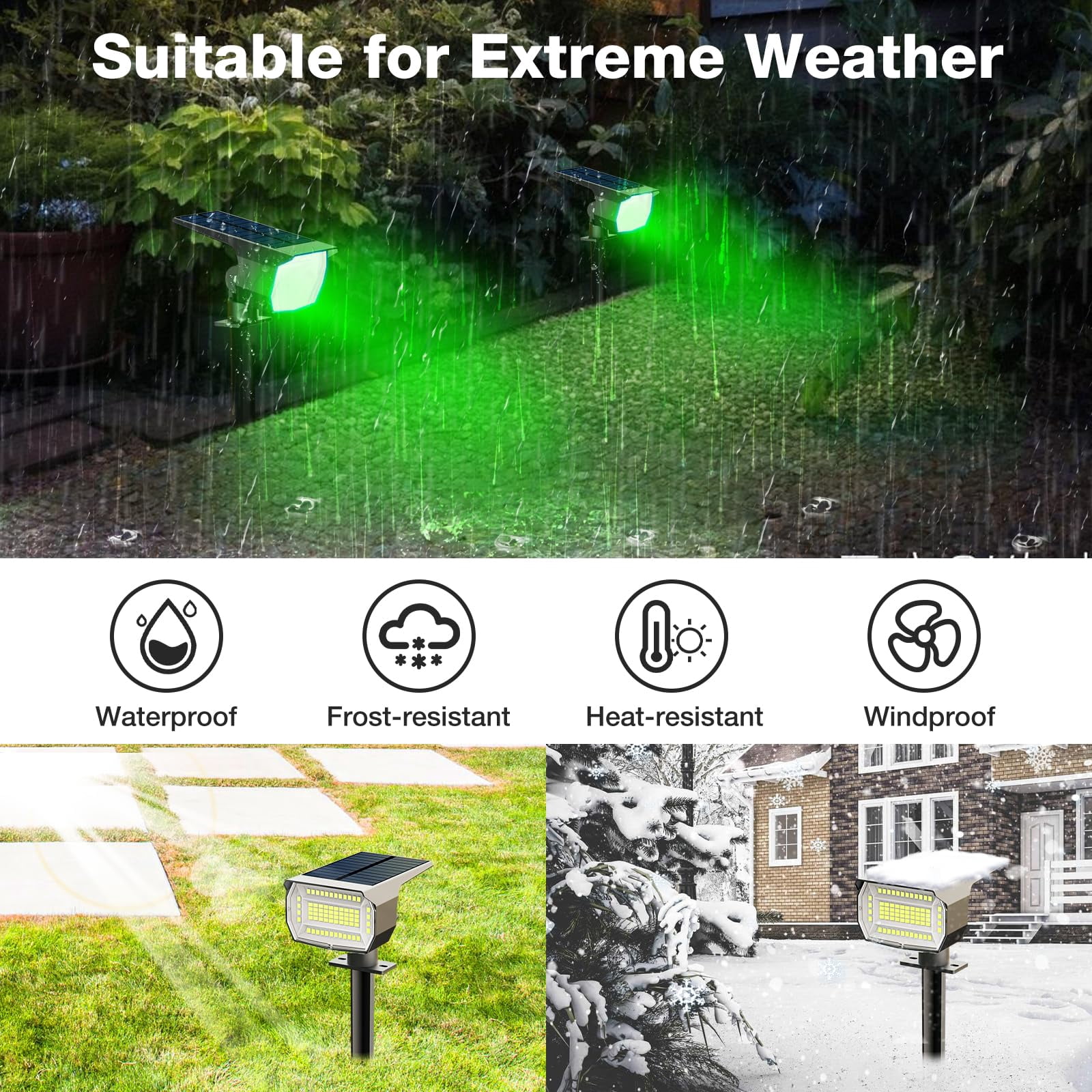 HOVMAP Landscape Lighting Solar Powered 72 LEDs 1500mAh Battery 3 Lighting Modes IP67 ABS Plastic 4 Pack for Yard Garden Deck, 4Pc Green light