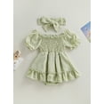 thumbnail image 2 of Wassery Infant Baby Girls Romper Dress Dot Pattern Ruched Short Sleeve Ruched Jumpsuits Skirt with Headband Summer Birthday Party Princess Dress 3-24M, 2 of 9