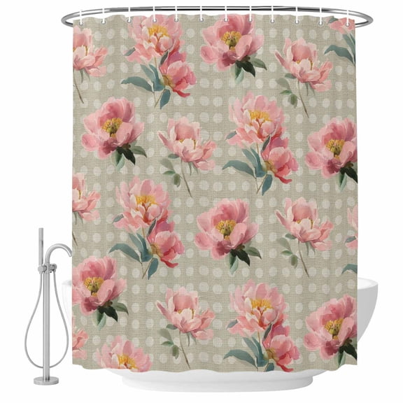 Bohemia Floral Shower Curtain Set - 48" x 72" Washable Bathtub Curtain with 12 Hooks, Spring Watercolor Flower Leaf Polka Dots Beige Waterproof Fabric Stall Shower Curtains for Bathroom Décor