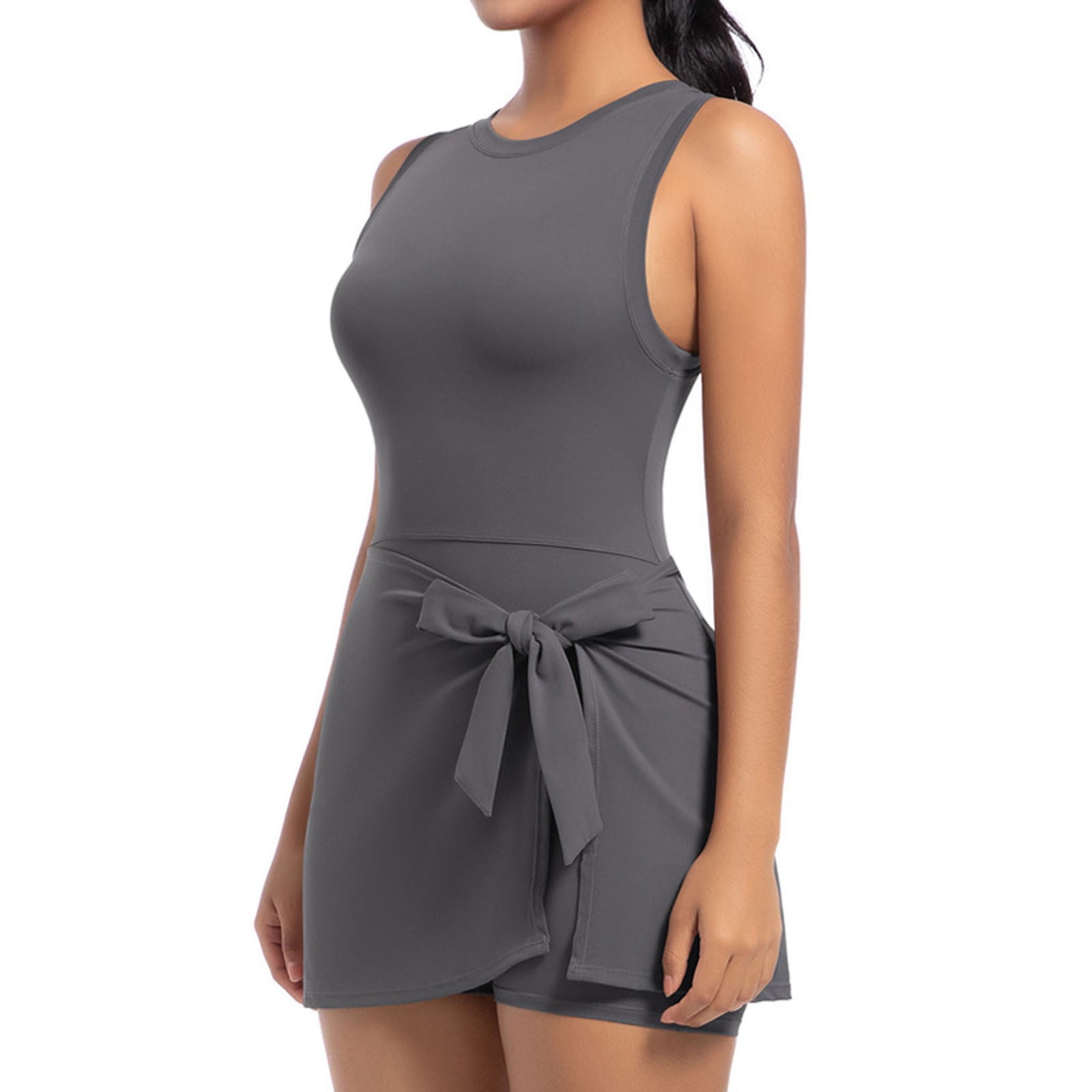 FireFox Cute Golf Tennis Dress 2 in 1 Workout Athletic Dresses for Women with Shorts Outfits Summer Clothes-Dark Gray-L,Athletic Dresses for Women with Shorts,Plus Size Tennis Dress