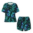 thumbnail image 4 of Naloa Blue Floral with Butterflies Women's Short-Sleeved Pajama Set, Loungewear, Summer pajamas, Breathable Cozy - Small, 4 of 9
