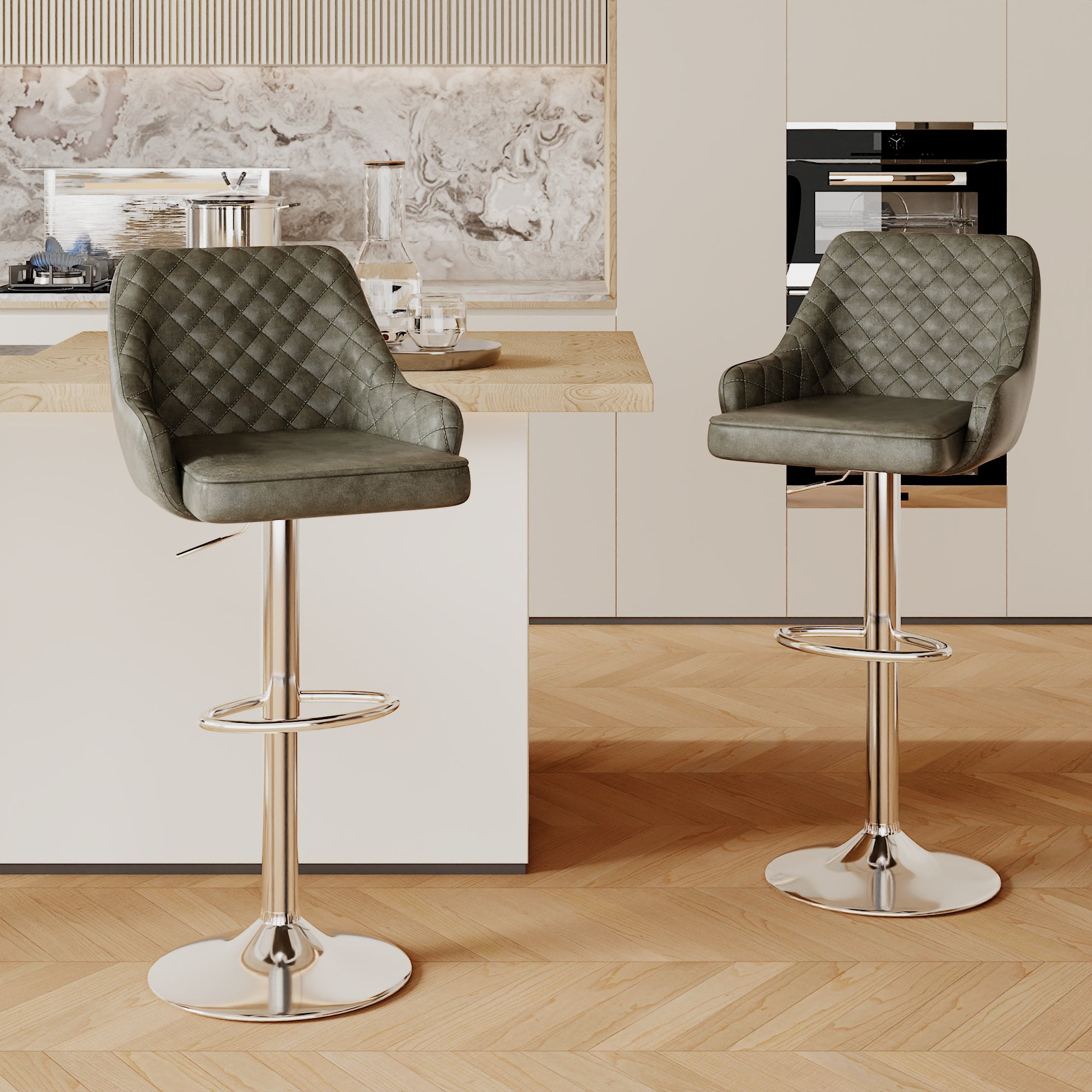 Vecelo Adjustable Counter Height Swivel Barstools, Back and Armrest, Dark Gray (Set of 4)
