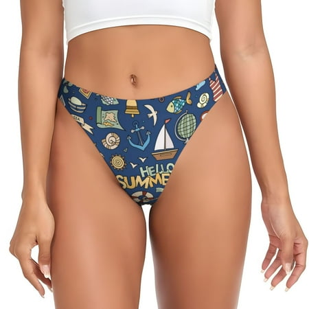 Qokaie Marine Nautical Printed Women s Cotton Thong Underwear  Sexy Breathable Panties G-string-X-Small