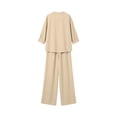 thumbnail image 5 of Linen Two Piece Outfits for Women Summer V Neck Button Down Tops Wide Leg Pants Set Casual Loose Matching Sets For Vacation, 5 of 7
