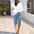 thumbnail image 4 of HAIJIE Shorts for Women Knee Length Long Shorts Linen Plus Size Dressy Casual Pull On with Drawstrings (#072 Blue,L), 4 of 6