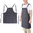thumbnail image 1 of Delantal impermeable unisex impermeable de mezclilla negra para corte de pelo, peluquería, salón, café, camarero, delantal de bolsillo, Multicolor, 60_x_180_cm, 1 of 12