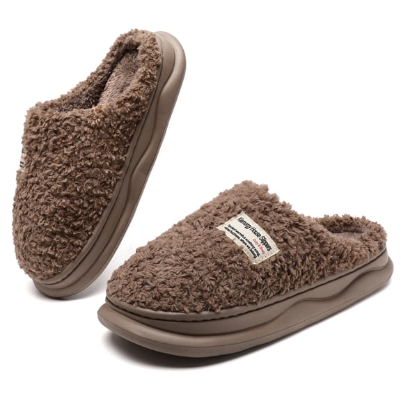 Yarkasie Slippers for Women Men, Soft Thick Memory Foam Slippers, Fuzzy Bedroom House Shoes Indoor, Brown Size 8.5