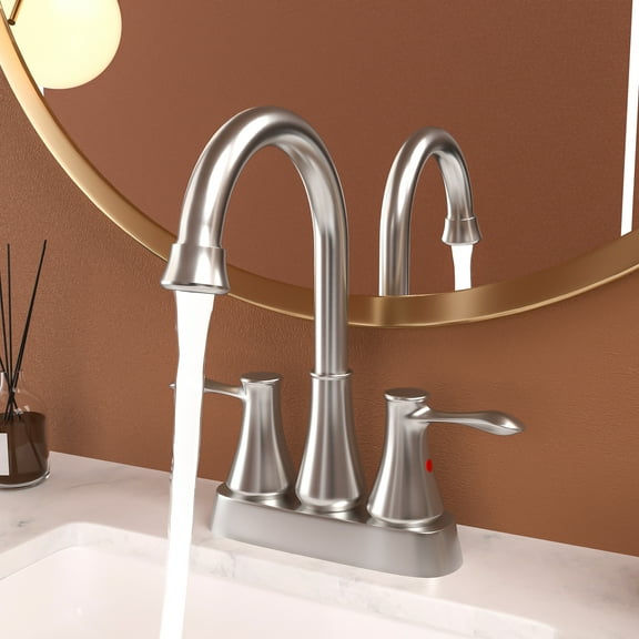 4-Inch Brushed Nickel Stainless Steel 2-Handle Center-set Bathroom Faucet (with Pop-Up Drain and 2 Water Supply Lines)