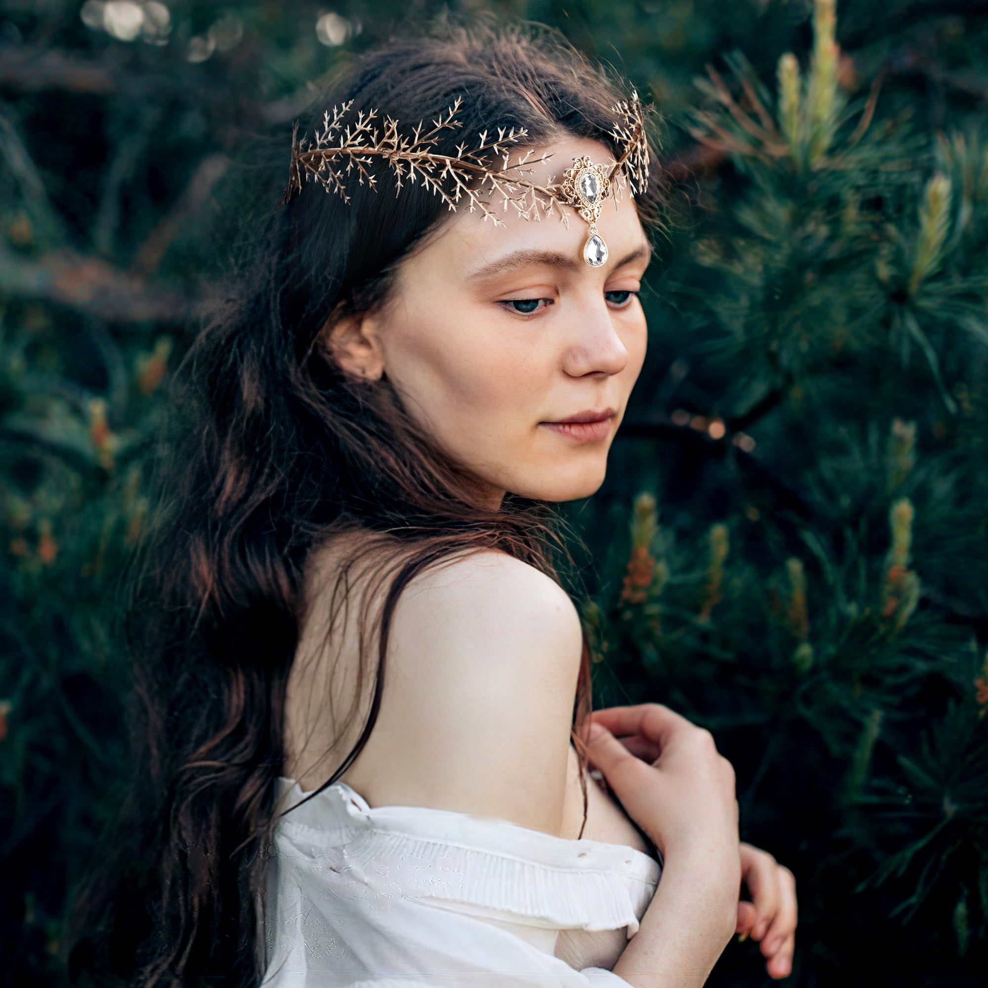 MOSTORY Gold Rhinestone Queen Crown - Artificial Fairy Princess