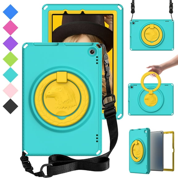 Dteck Kids Case for Kindle Fire HD 10 / HD 10 Plus 11th Gen 2021 with Screen Protector, Light Weight Child Proof Full Body Protective Cover with Rotating Stand Handle Grip Shoulder Strap for Kids,Mint