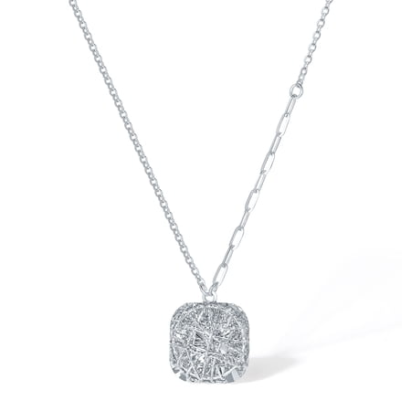 ZHOU LIU FU PT950 Platinum Square Pendant Necklaces for Women Dainty Intricate Mesh Jewelry Christmas Birthday Anniverdary Gift 15.7-17.7in