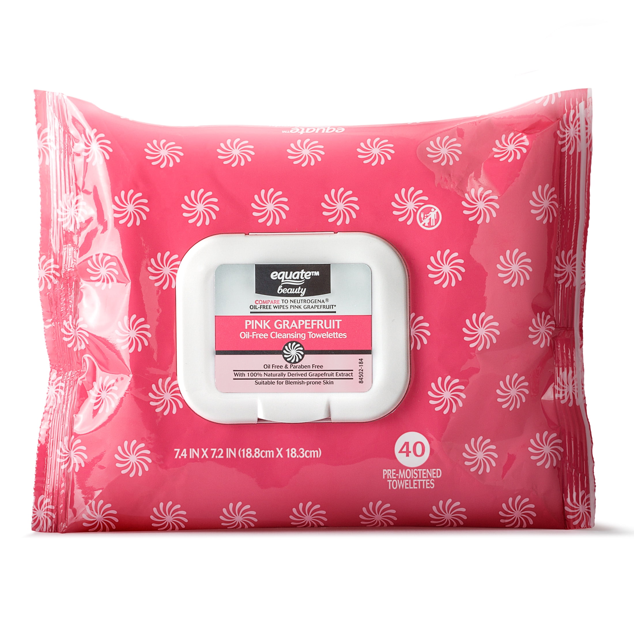 Equate Beauty Pink Grapefruit Oil Free Cleansing Towelettes for Blemish Prone Skin, 40 Count