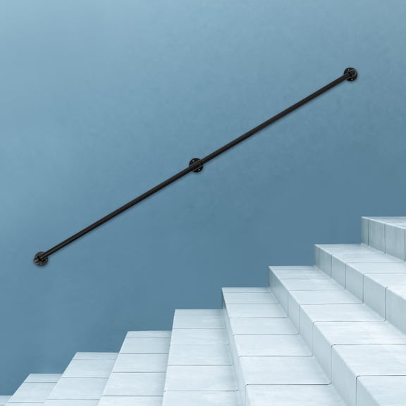 7ft Stair Handrail Black Wall-Mounted Safety Handrail for Elderly, Adults Outdoor Staircase Rail