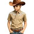 thumbnail image 4 of Bainana Boys Summer Dress T Shirts Kids Short Sleeve Lapel Collar Tops Child Lightweight Western Style Graphic Clothes For Outdoor Play Size 8-9 Years Khaki, 4 of 4