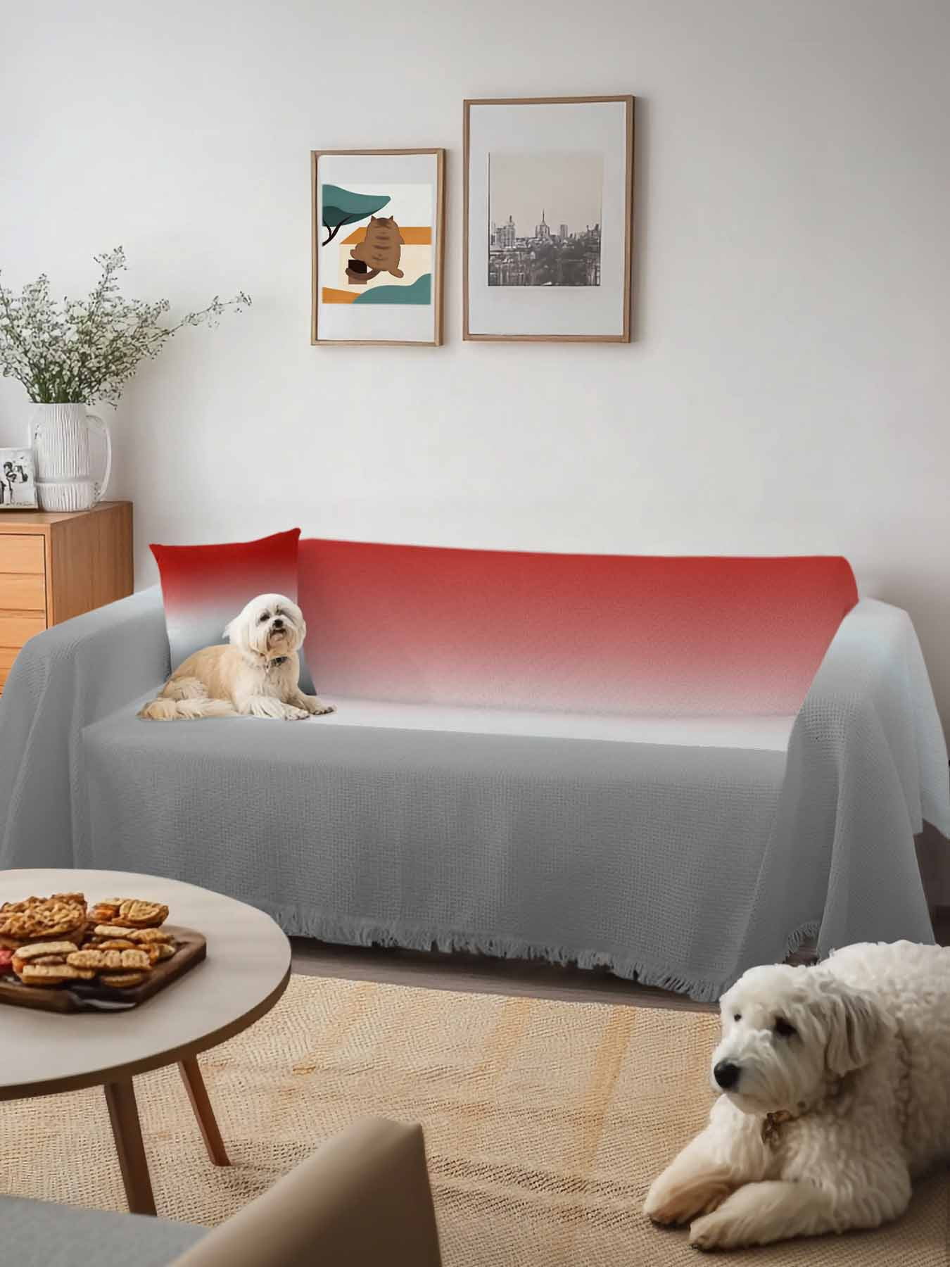 Red Gray Ombre Couch Cover, Modern Gradient Abstract Art Oversized Sofa Cover Blanket for 3 Cushion Couch, Sectional Sofa Slipcover Furniture Protector for Living Room Bedroom 71''x150''