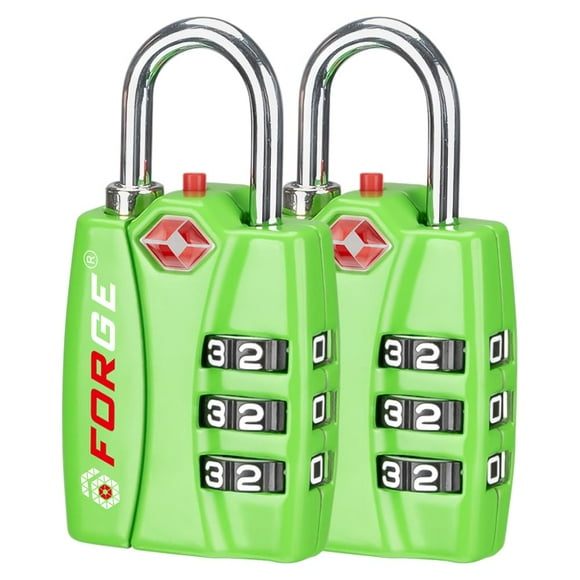 Forge TSA Luggage Combination Lock - Open Alert Indicator, Easy Read Dials, Alloy Body- Ideal for Travel, Lockers, Bags (Green 2Pk)