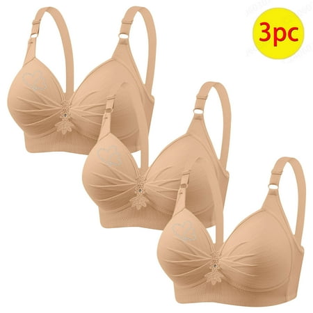 Womens Bras No Underwire Wireless Seamless Bra Ndbuld 3PC Woman s Printing Gathered Together Large Size Daily Bra Underwear No Rims Summer Savings Beige M