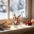 thumbnail image 3 of Christmas Embossed Stemless Wine Glasses with Santa Snowman Reindeer Prints, Clear Decorative Glassware for Cocktail Coffee Cocoa Tabletop Decor, 3 of 5