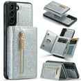 thumbnail image 1 of Nalacover Zipper Wallet Case for Samsung Galaxy S23 Plus with Card Slots Holder Magnetic Kickstand, 2 in 1 Design Luxury Shining PU Leather Shockproof Anti-Scratch Cover,Silver, 1 of 11