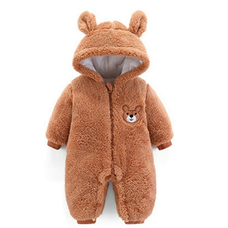 

RPVATI Newborn Infant Baby Toddler Hooded Snowsuit Winter Long-Sleeve Jacket Solid Thick Warm Jumpsuit 3-18M