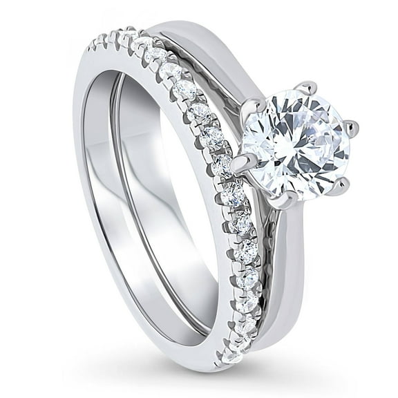BERRICLE Sterling Silver Solitaire Wedding Engagement Rings 1 Carat Round Cut Cubic Zirconia CZ Ring Set for Women, Rhodium Plated Size 6