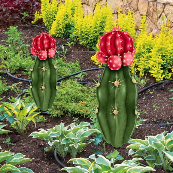 OFFIGAM Acrylic Cactus Lawn Sign Stake, Spring Outdoor Yard Decoration, Garden Decor Insert for Patio Pathway Planter, 1 Set