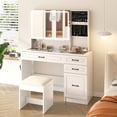 thumbnail image 7 of LUXOAK 45" Vanity Desk with Sliding Lighted Mirror & Charging Station, Large Makeup Desk with Glass Top & Hair Dryer Stand, Storage Makeup Table with Drawers, 3 Lighting Modes, White, 7 of 7