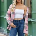 thumbnail image 6 of vigerkar Womens Buffalo Plaid Flannel Shirt Jacket Long Sleeve Collar Button Down Shacket Coats Lightweight Tops (Pink, M), 6 of 7