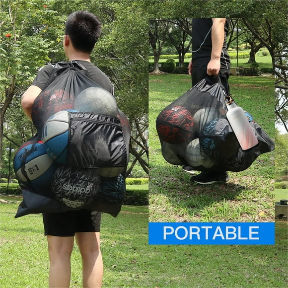 Extra Large Mesh Ball Bag, Adjustable Drawstring Ball Bag Waterproof Equipment Bag with Strap for Basketball Volleyball Soccer Rugby Net Ball Carrying Storage Sack Holds