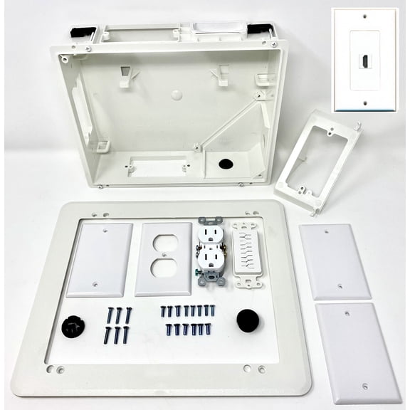 RiteAV Recessed Television Box with 1 Port HDMI Wall Plate- Conceals Power and Low Voltage Cabling Behind The Wall - White
