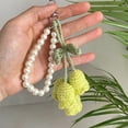 thumbnail image 3 of Bag Quality Wool Crocheted Bag Pendant Pearl Chain Key Chain Knitted Key Ring Knitted Bag Pendant Orchid Key Ring BLUE, 3 of 8