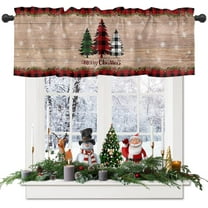 Merry Christmas Tree Valances Windows Curtain Farm Xmas Tree Kitchen Valances Rod Pocket Snowflake Red Black Buffalo Plaid Check Short Topper Curtains Winter Holiday Christmas Decor 1 Panel,54x18in