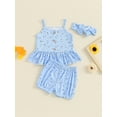 thumbnail image 4 of Raccmtaty Baby Girl Summer Outfits Floral Print Button Front Cami Tops with Shorts and Bow Headband, 4 of 8