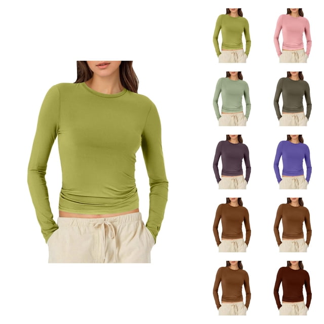 Hauts à Manches Longues pour Femmes 2026 Printemps à la Mode Y2k T-Shirt Court Col Rond Ajusté