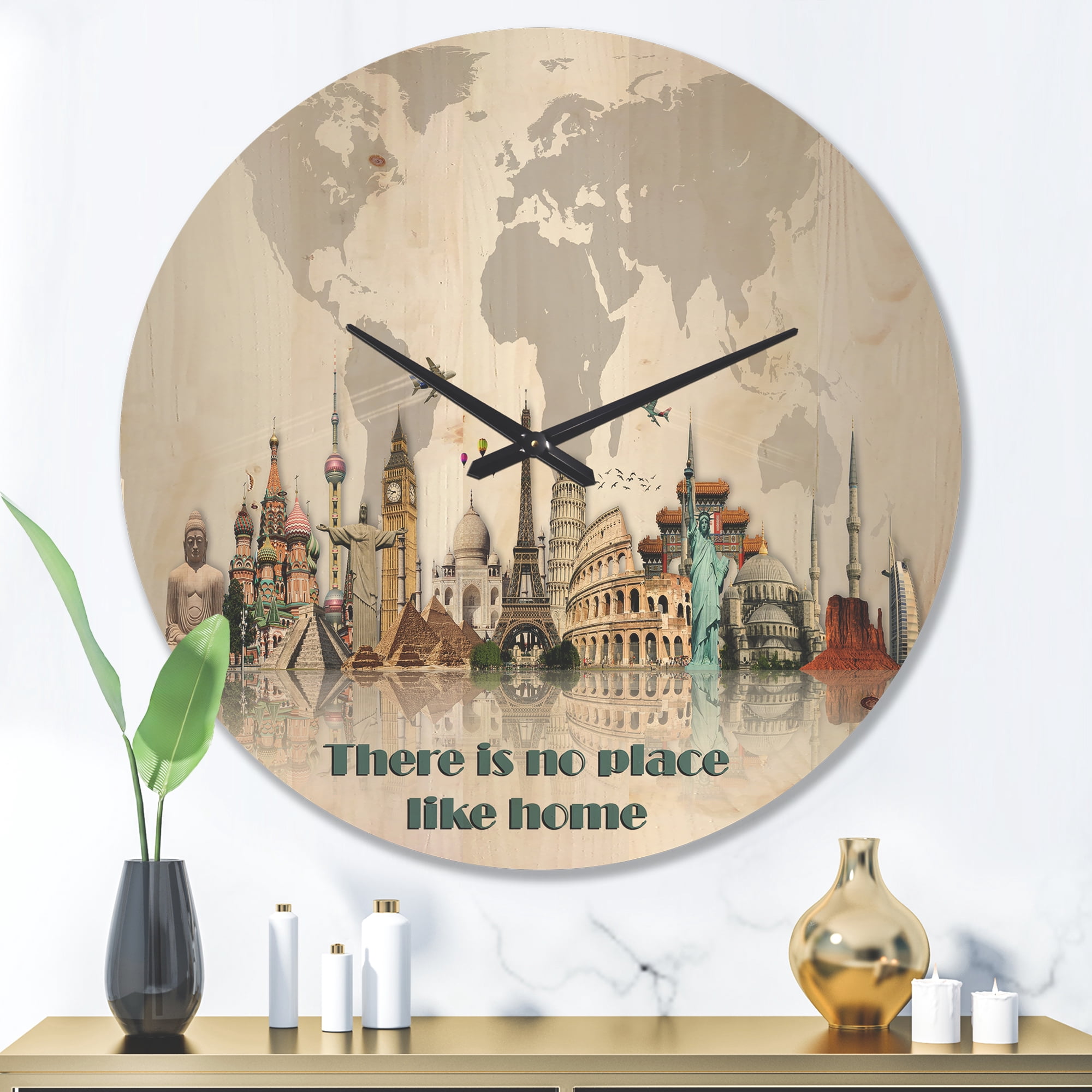 Designart 'There Is No Place Like Home World Monuements' Vintage Wood Wall Clock